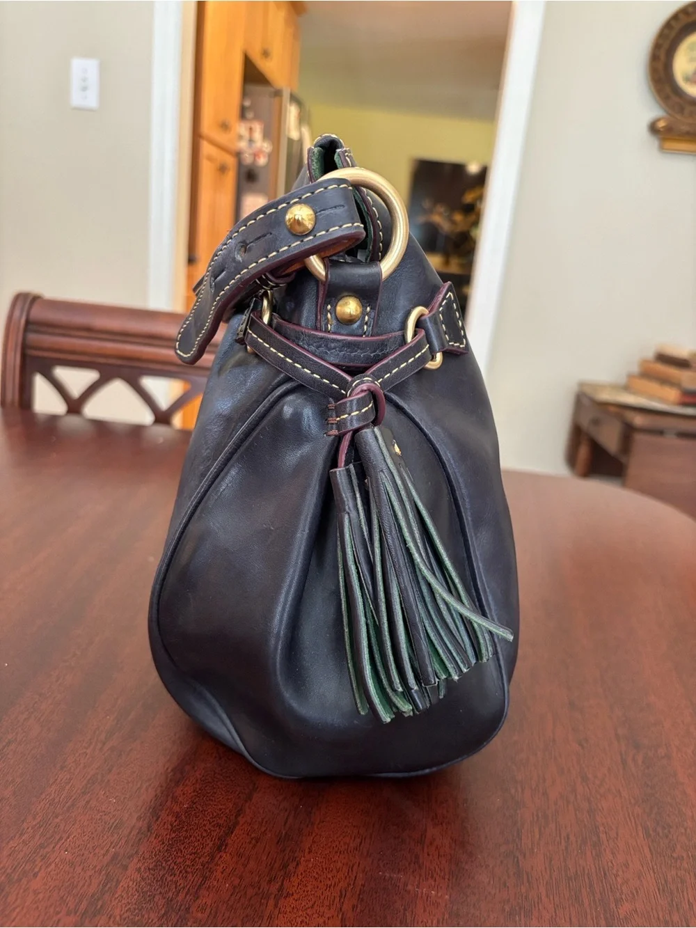 Dooney & Bourke Medium Florentine Leather Zip Hobo Bag Navy